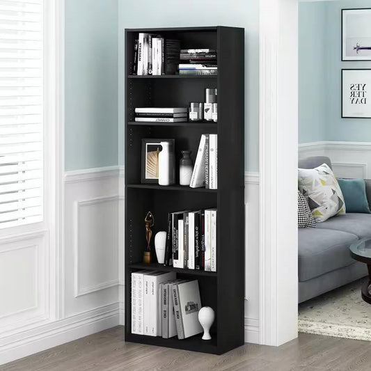 71-inch Tall 5-Shelf Bookcase in Black Wood Finish — Chic Home-Decor