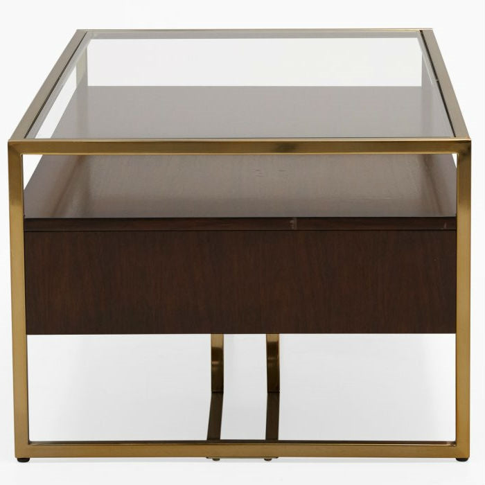 Modern Steel Brass-Plated Walnut Glass Top Retro Coffee Table