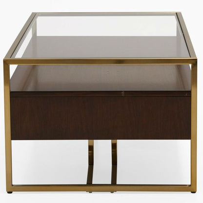 Modern Steel Brass-Plated Walnut Glass Top Retro Coffee Table