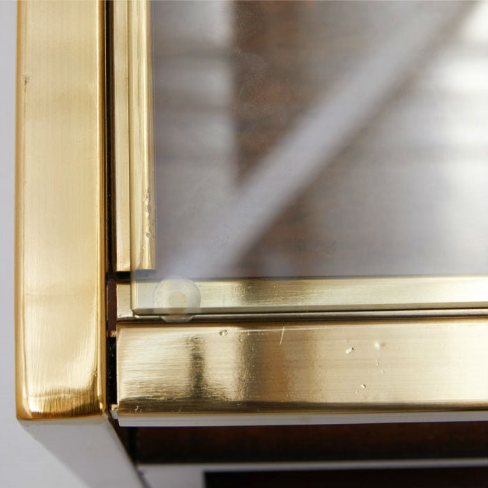 Modern Steel Brass-Plated Walnut Glass Top Retro Coffee Table