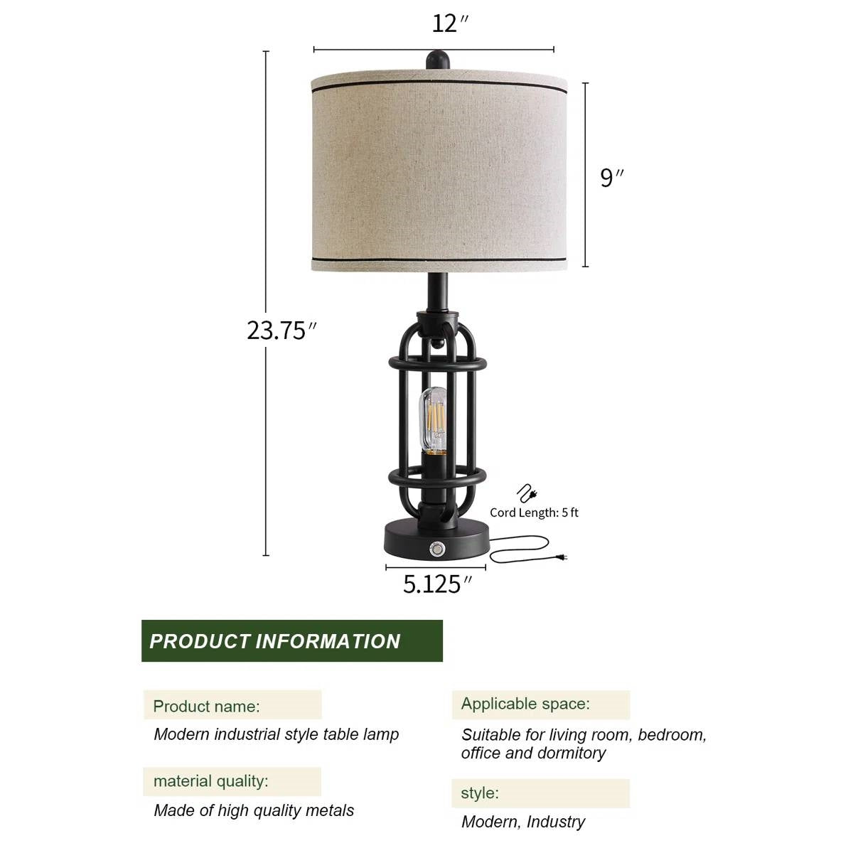 Set of 2 - Farmhouse Dimmable Touch USB Table Lamp with Beige Linen Drum Shade