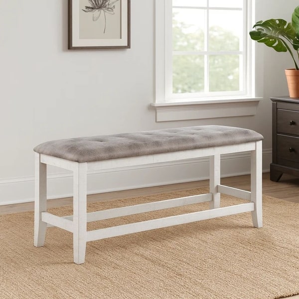 Jay 54 Inch Fabric Upholstered Counter Height Bench, White