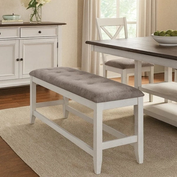 Jay 54 Inch Fabric Upholstered Counter Height Bench, White