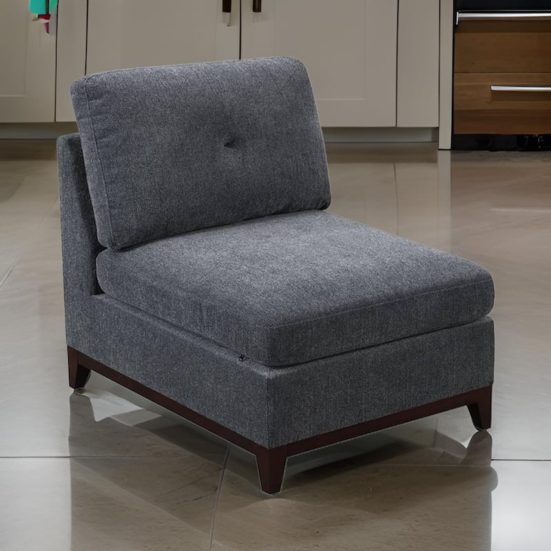 Jemy 37 Inch Modular Armless Chair, Cushioned Dark Gray Chenille Solid Wood