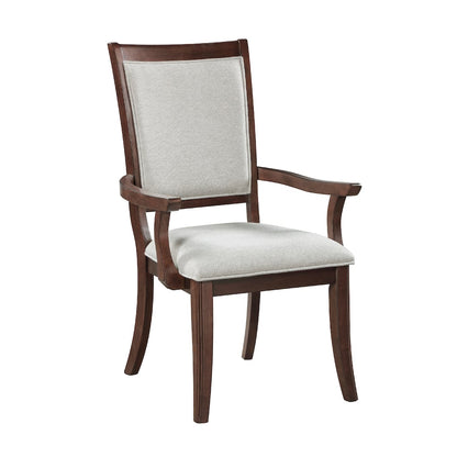 Jenie Armchair Set of 2, Dark Walnut Inlay Cherry Wood, Beige Fabric