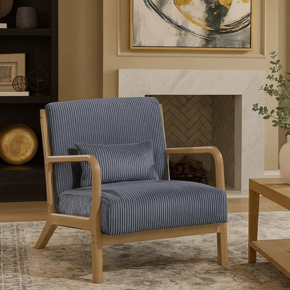 Jerime Accent Chair, Dark Gray Corduroy Fabric, 1 Pillow, Brown Wood