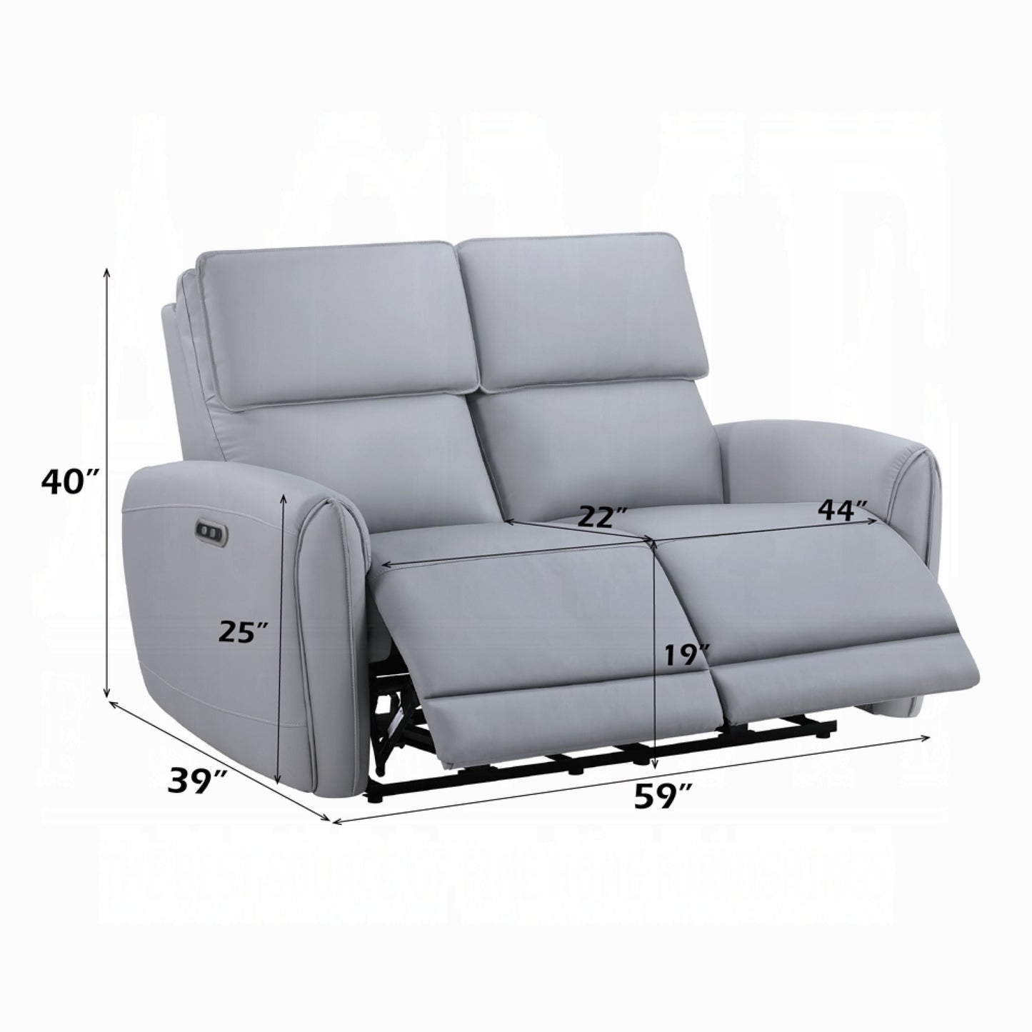 Jero Power Motion Recliner Armchair with USB Port, Light Gray Faux Leather
