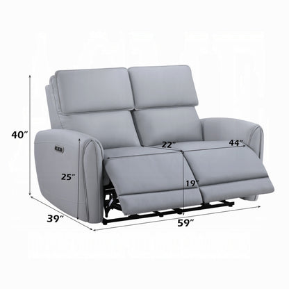 Jero Power Motion Recliner Armchair with USB Port, Light Gray Faux Leather
