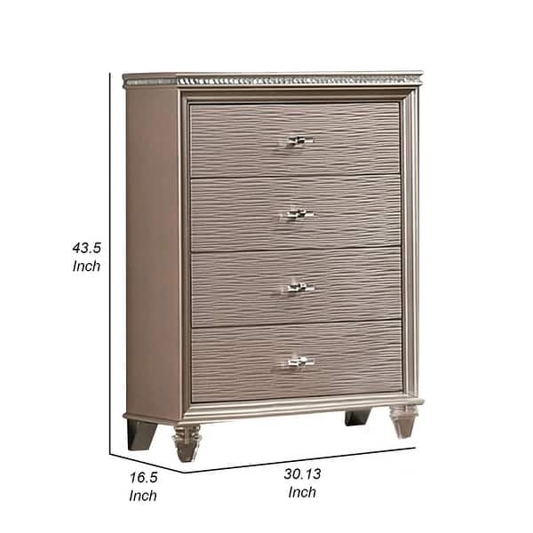 Jisoo 44 Inch Tall Dresser Chest, Textured Drawers, Crystal Accents, Gold