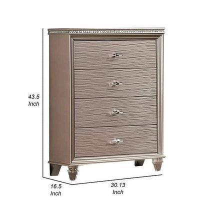 Jisoo 44 Inch Tall Dresser Chest, Textured Drawers, Crystal Accents, Gold