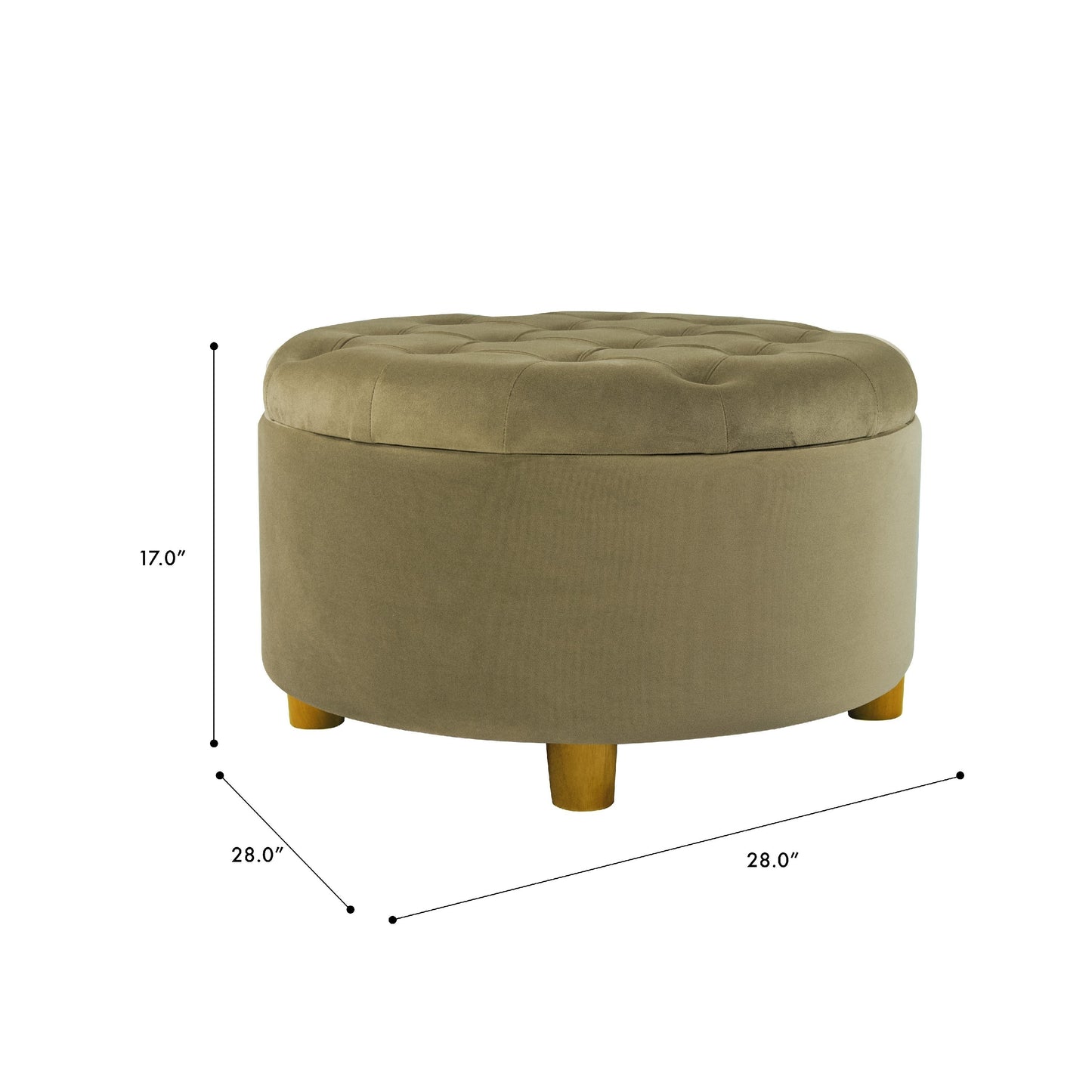 Jo Storage Ottoman, 28 Inch Round Tufted Lift Top, Sage Green Velvet