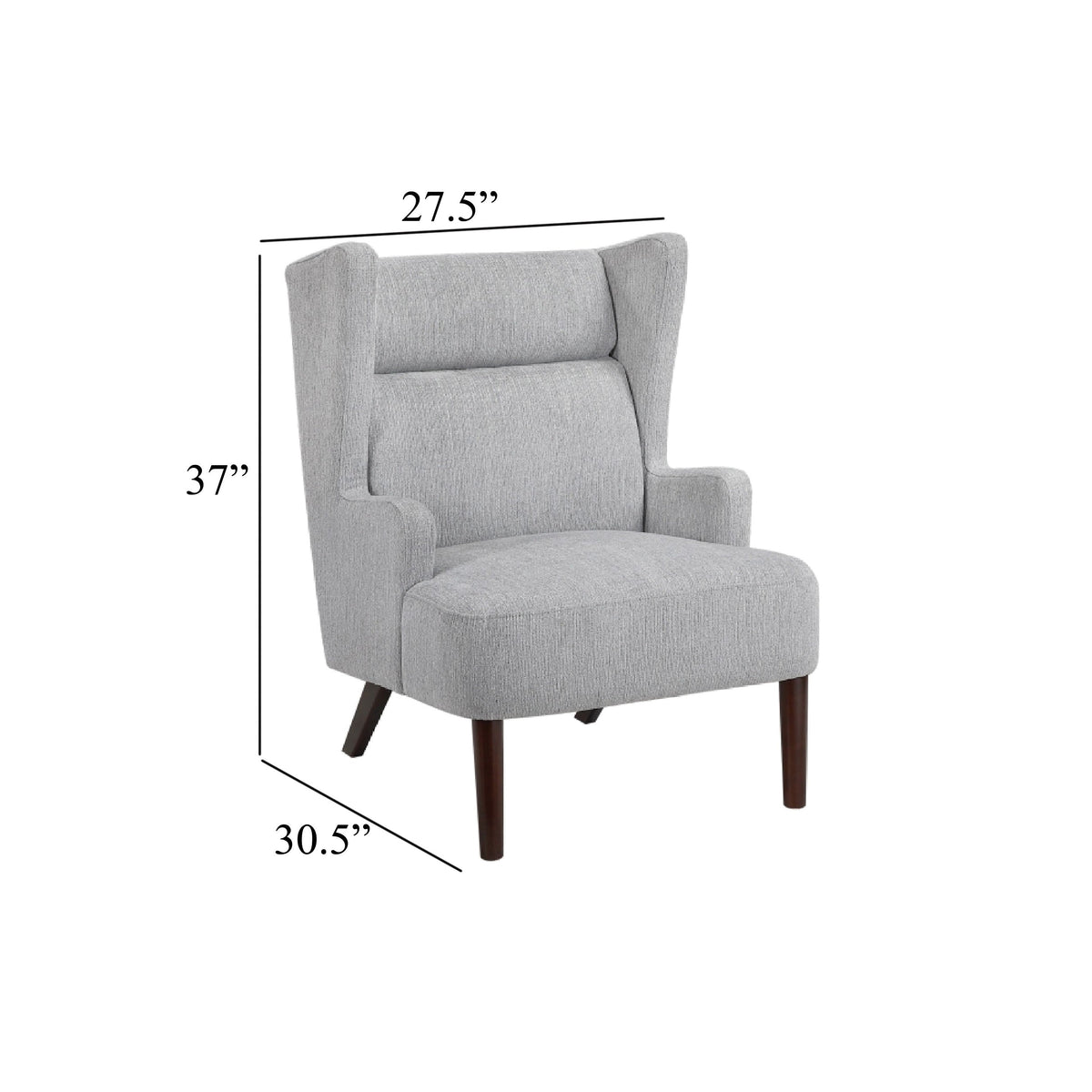 Joen Accent Chair, High Wing Backrest, Chenille, Wood Legs – Grey