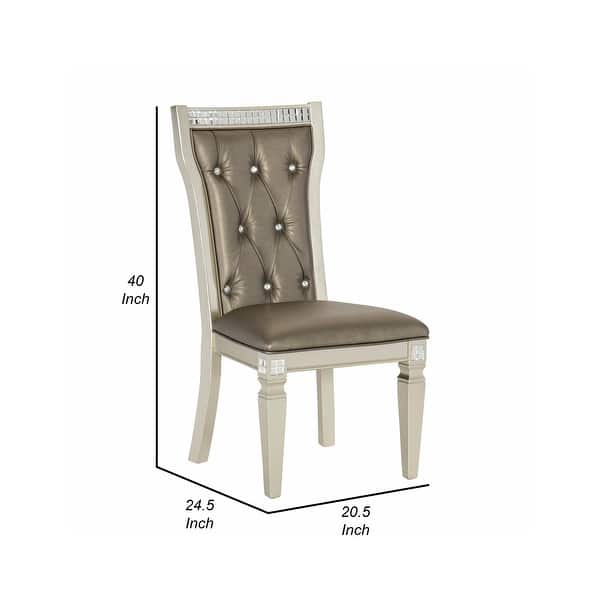 Juhi 21 Inch Side Dining Chairs Set of 2, Mirror Trim Frame, Tufted Gray Faux Leather