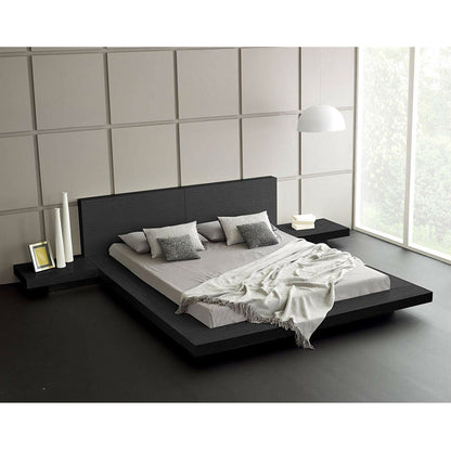 King Modern Platform Bed with Headboard and 2 Nightstand in Ash Black