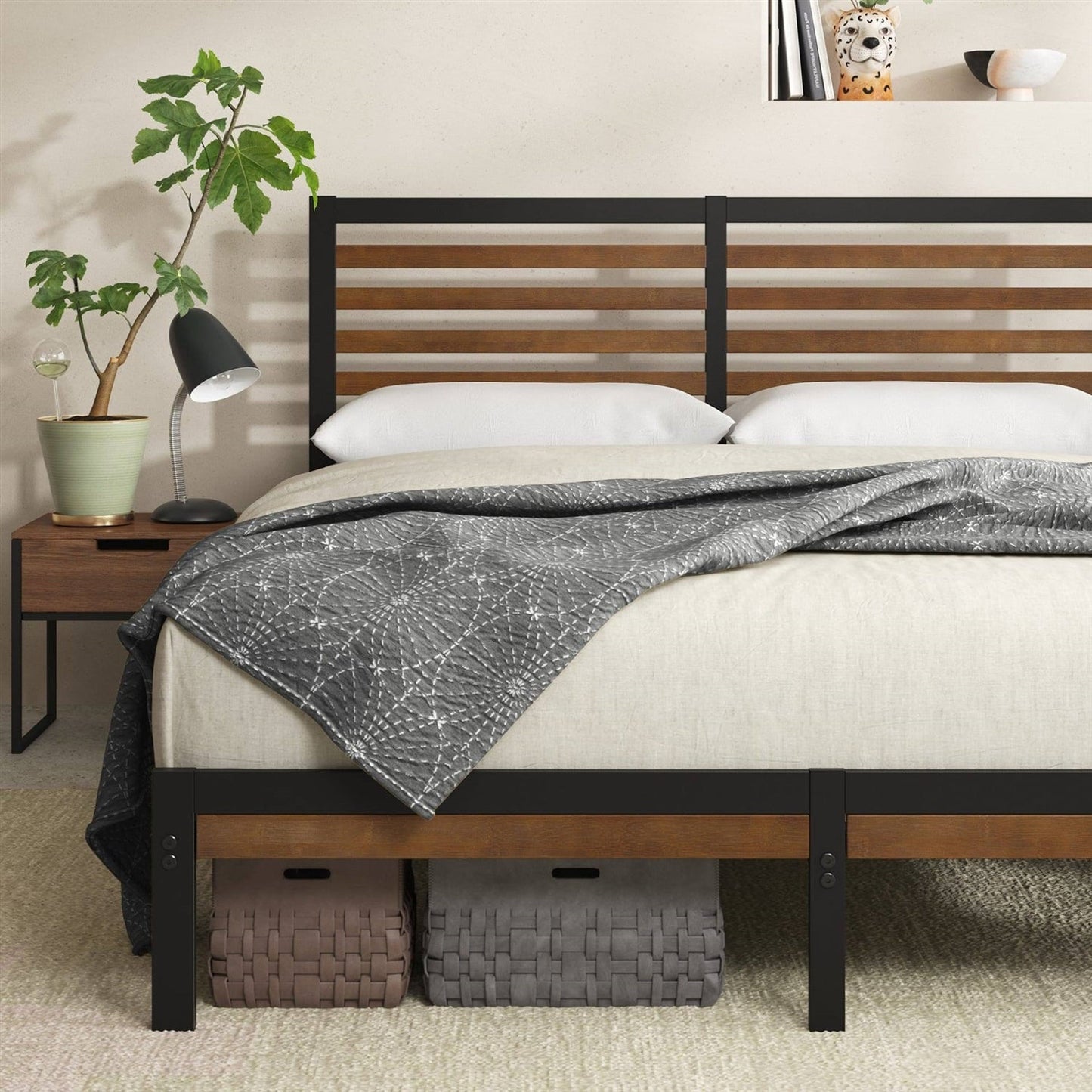King Size Eco Friendly Bamboo Metal Platform Bed Frame — Chic Home-Decor