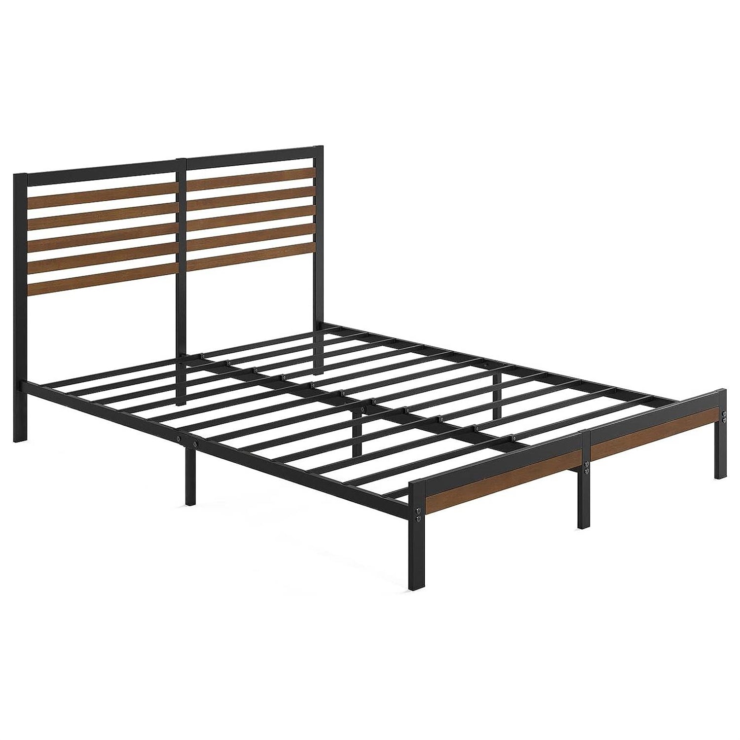 Queen Metal Platform Bed Frame with Bamboo Wood Slat Headboard and Footboard — Chic Home-Decor