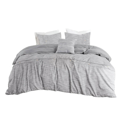 King / California King size 5-Piece Grey Cotton Farmhouse Comforter Set