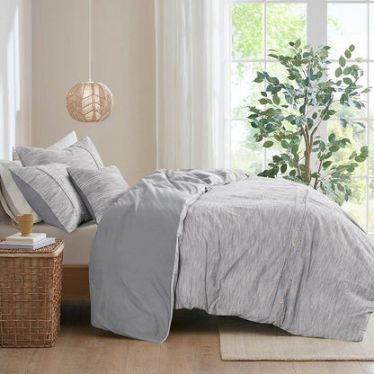 King / California King size 5-Piece Grey Cotton Farmhouse Comforter Set