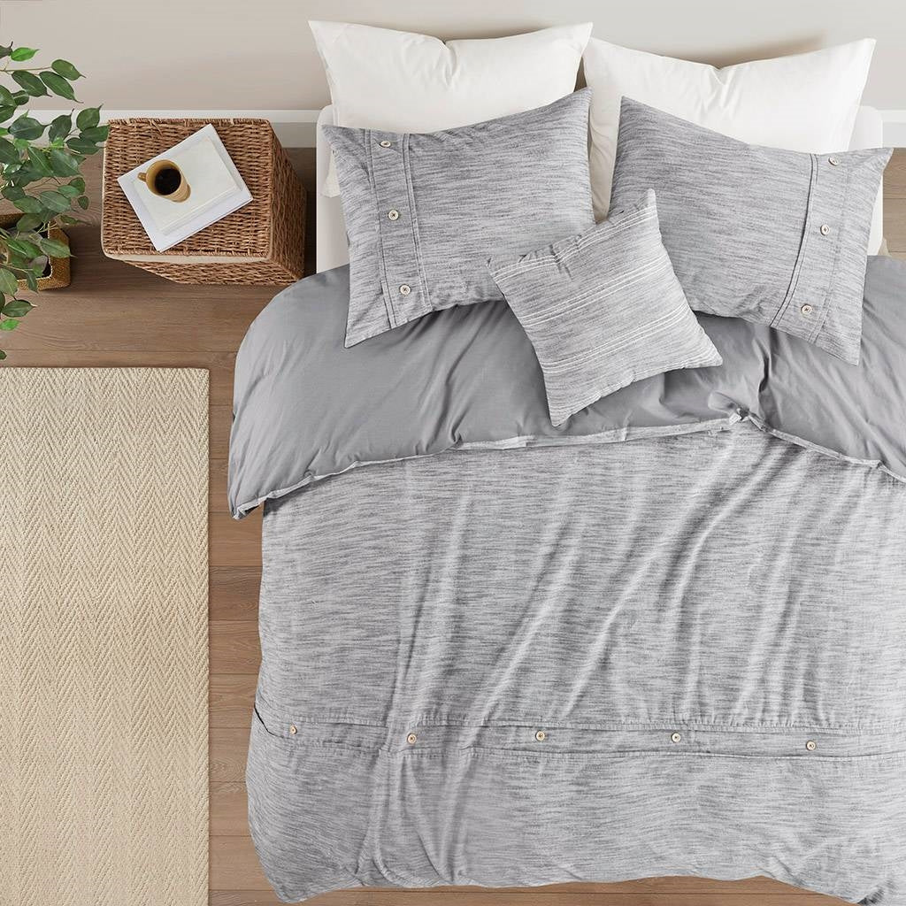 King / California King size 5-Piece Grey Cotton Farmhouse Comforter Set