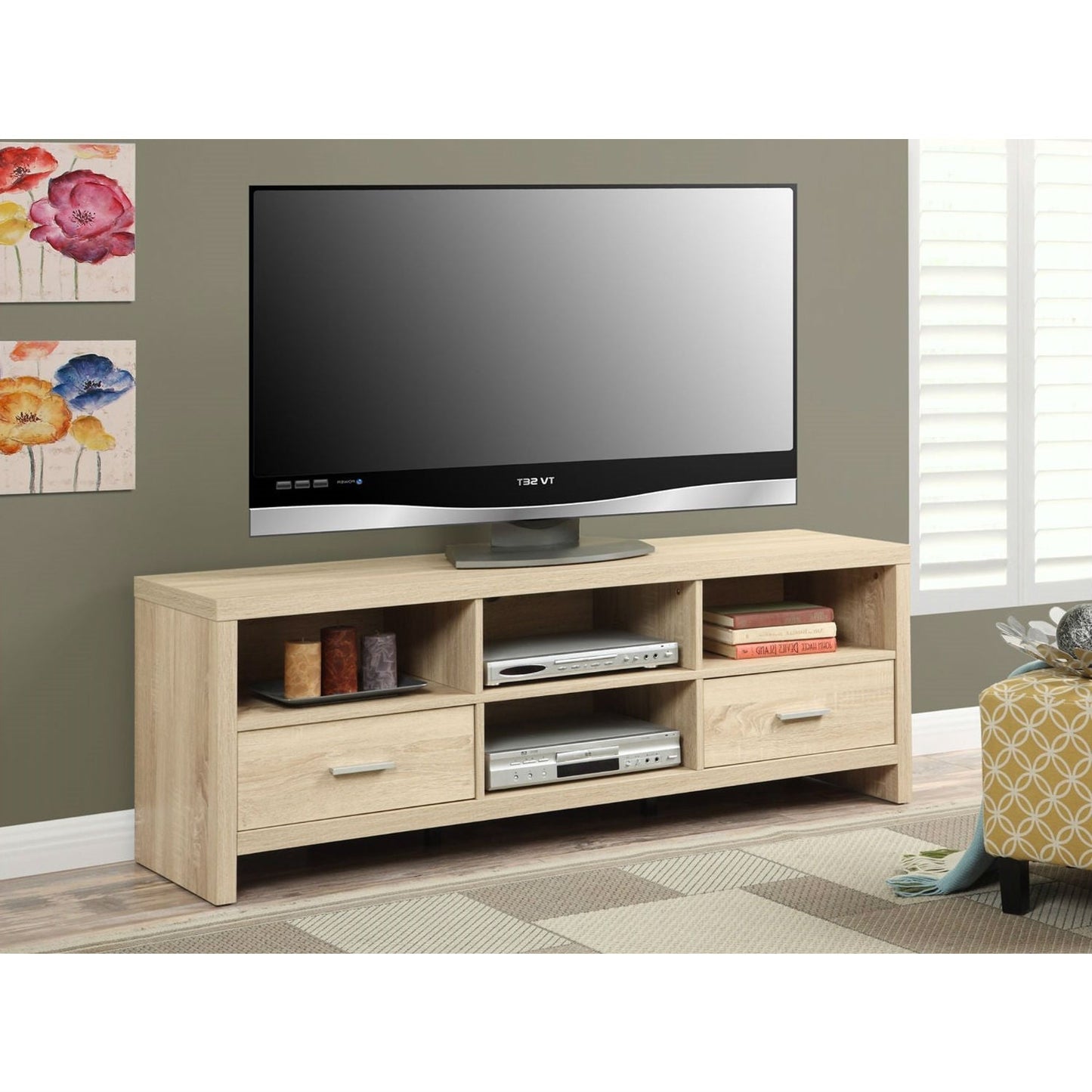 Light Wood-grain Modern 60-inch TV Stand Entertainment Center