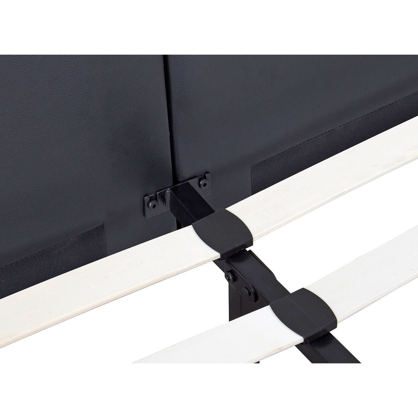 King size Black Fox Leather Upholstered Platform Bed Frame with 42-inch High Headboard