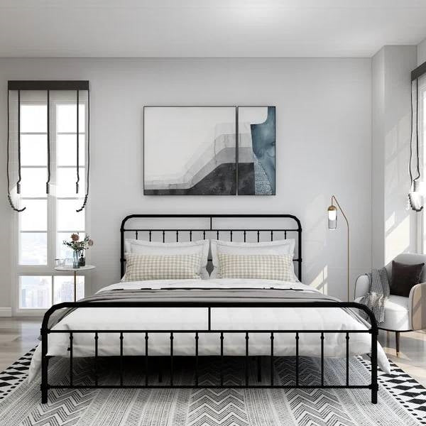 King size Black Metal Platform Bed Frame with Rounded Headboard Footboard — Chic Home-Decor