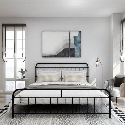 King size Black Metal Platform Bed Frame with Rounded Headboard Footboard — Chic Home-Decor