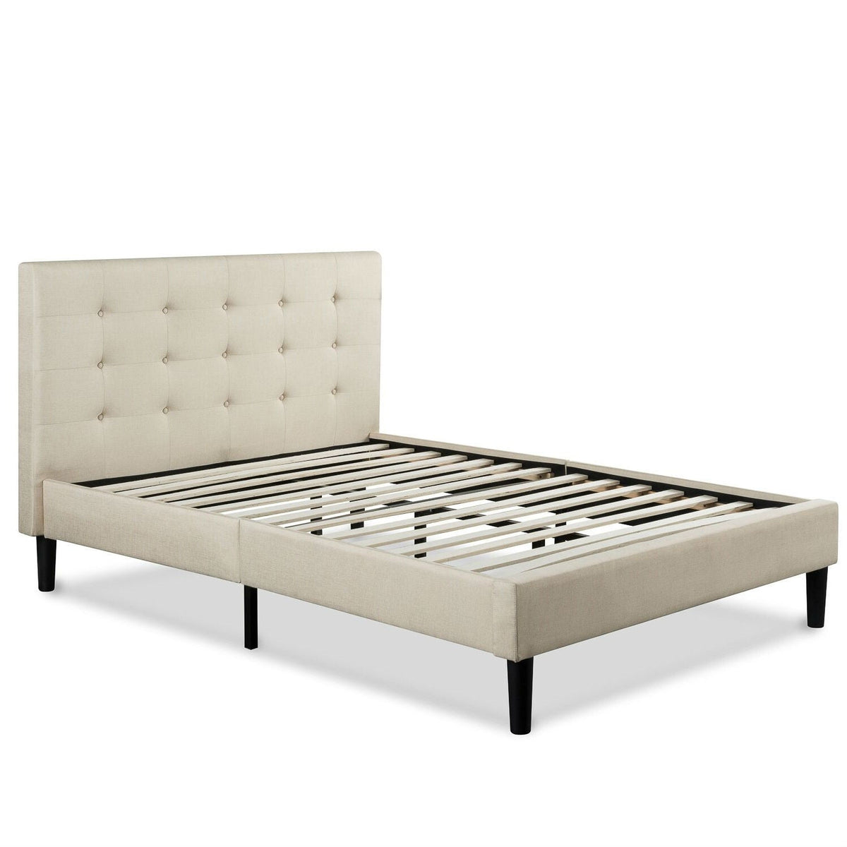 Taupe Beige Upholstered Platform Bed Frame with Headboard – King
