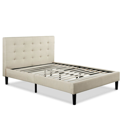 Taupe Beige Upholstered Platform Bed Frame with Headboard – King