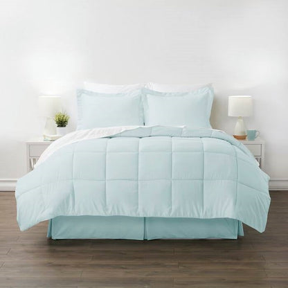 Microfiber 6-Piece Reversible Bed-in-a-Bag Comforter Set in Aqua Blue – King