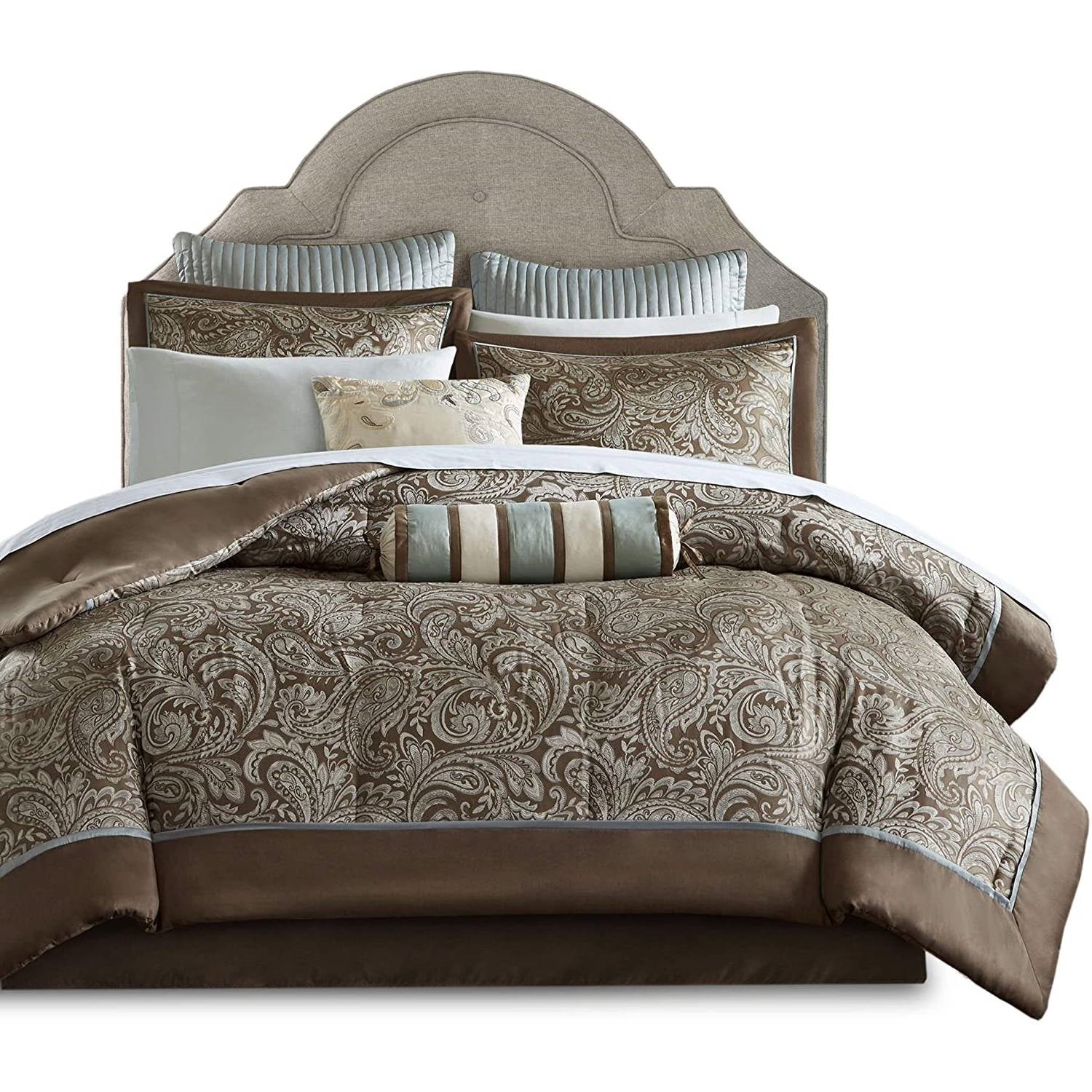 King 12 Piece Cotton Polyester Comforter Set Blue Paisley — Chic Home-Decor