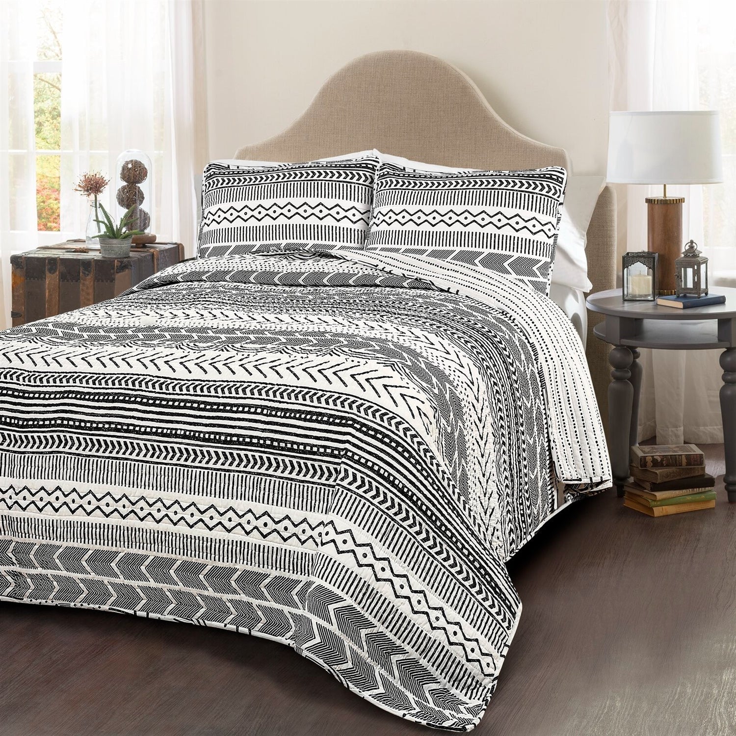 3 Piece Scandinavian Black White Reversible Cotton Set in King — Chic Home-Decor