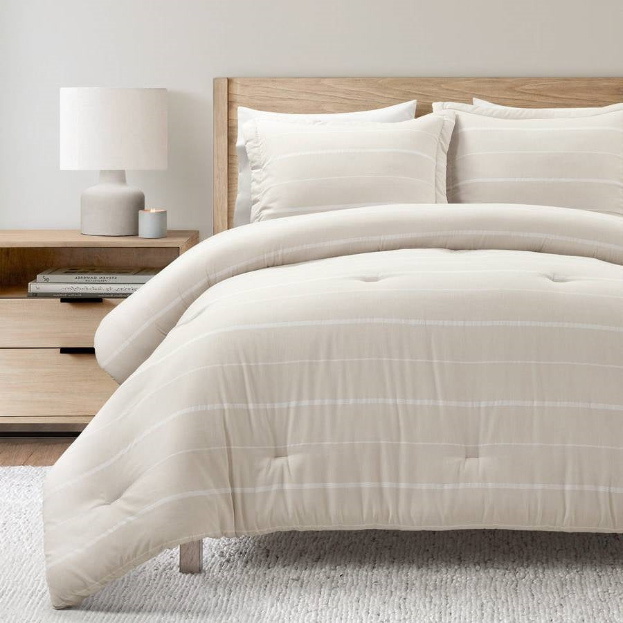 King/California King Beige Off-White Stripe Lightweight 3-Piece Comforter Set — Chic Home-Decor