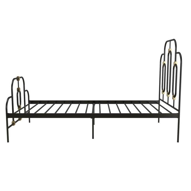 King Farmhouse Style Metal Platform Bed in Black Gold Finish