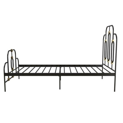 King Farmhouse Style Metal Platform Bed in Black Gold Finish