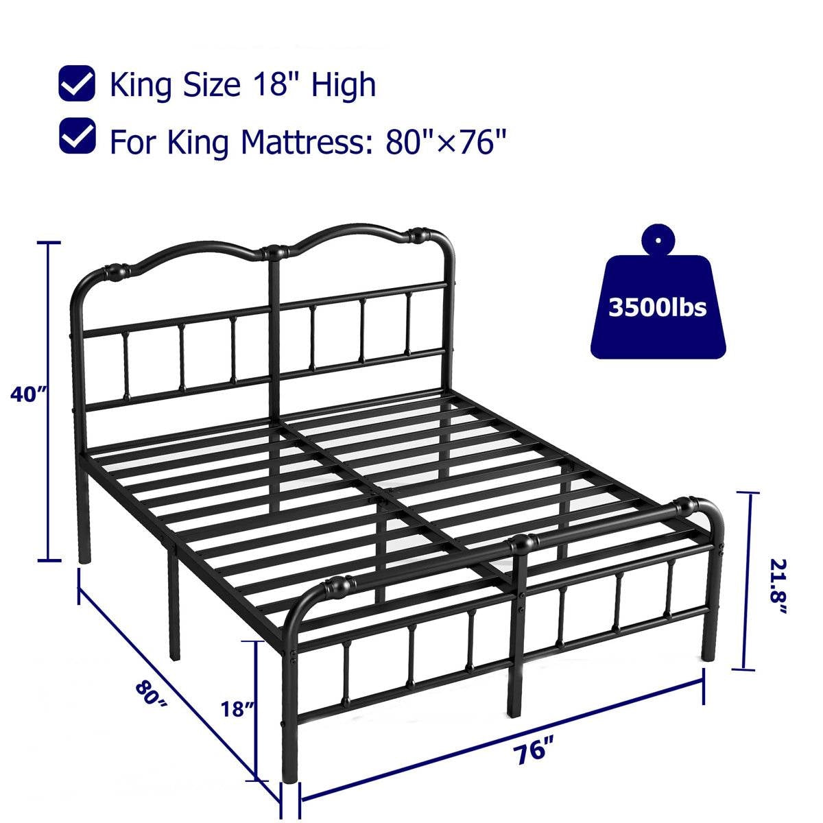 King Size Industrial Vintage Heavy Duty Steel Slat Bed Frame