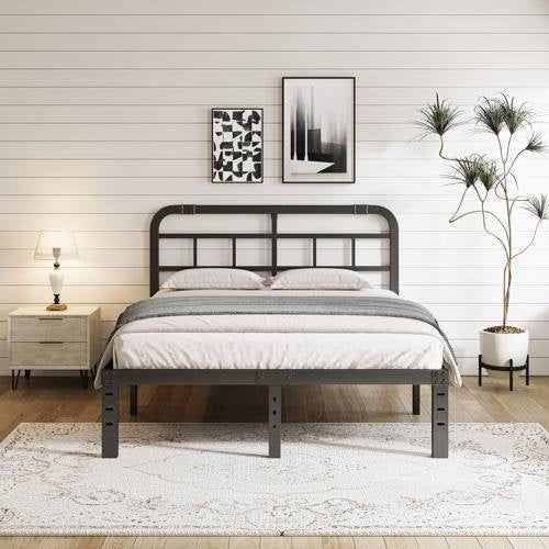 King Size Heavy Duty Black Metal Platform Bed Frame with Headboard — Chic Home-Decor