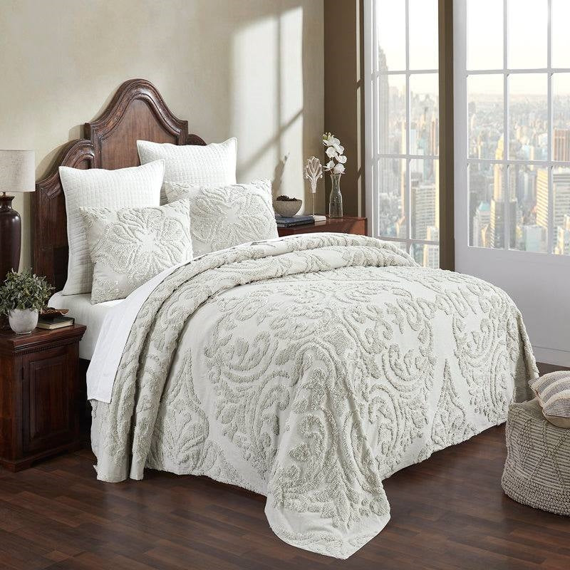 King Size 100-Percent Cotton Chenille 3-Piece Coverlet Bedspread Set in Ivory — Chic Home-Decor