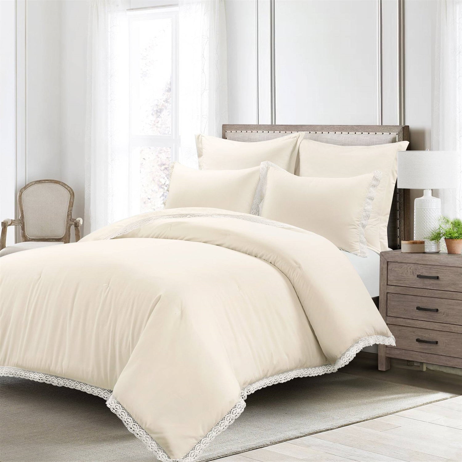 King French Country Ivory 5-Piece Lightweight Comforter Set with Lace Trim — Chic Home-Decor