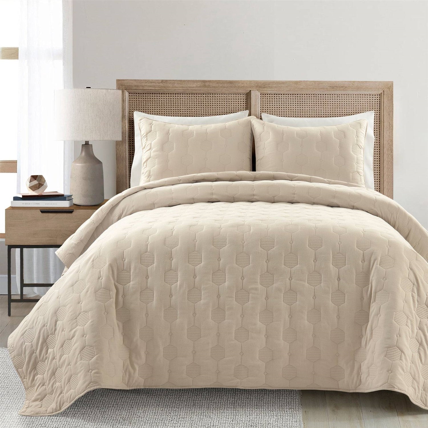 King/California King size Lightweight Beige Textured Cotton 3 Piece Quilt Set — Chic Home-Decor