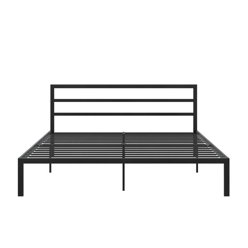 King Black Metal Platform Bed Frame with Headboard Included