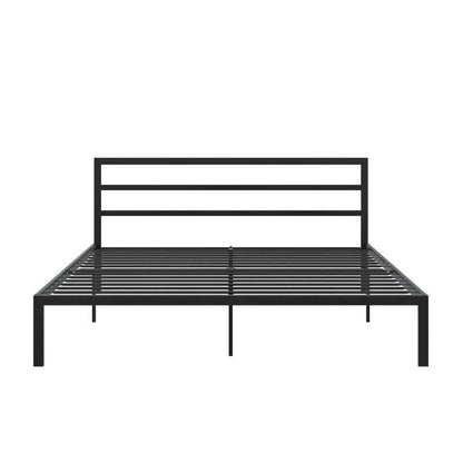 King Black Metal Platform Bed Frame with Headboard Included