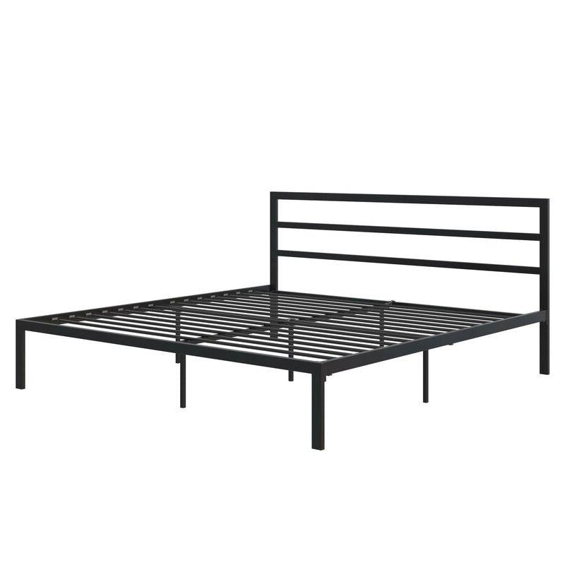 King Black Metal Platform Bed Frame with Headboard Included