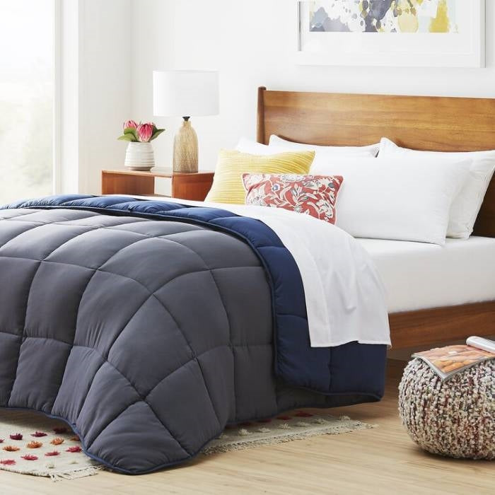 King All Seasons Grey/Navy Reversible Polyester Down Alternative Comforter — Chic Home-Decor