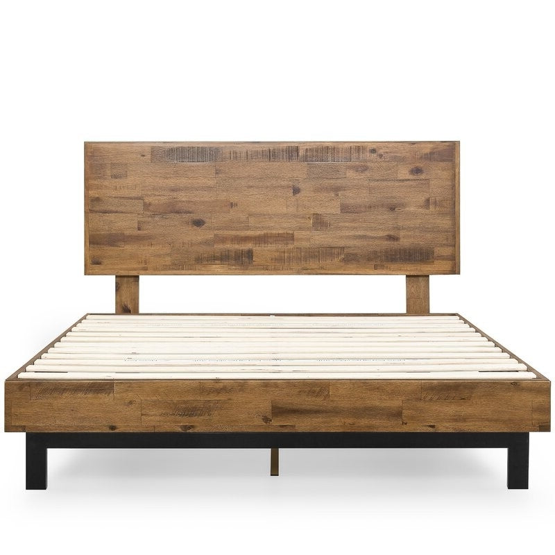 Rustic FarmHome Low Profile Pine Slatted Platform Bed in King — Chic Home-Decor