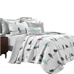 King Size Blue Grey Birds On Wire Lightweight 7 PCS Quilt Set — Chic Home-Decor