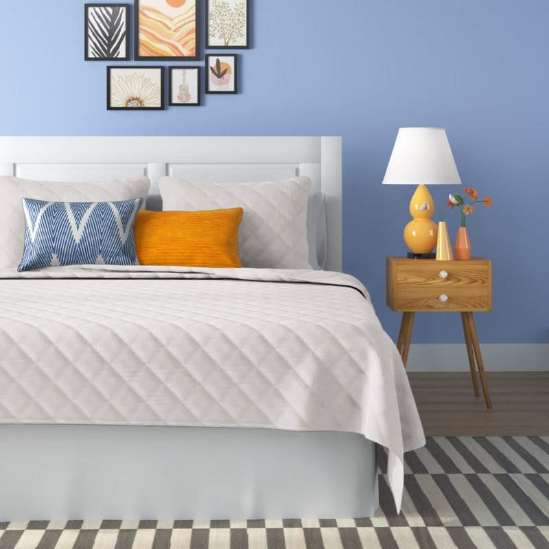 King/CAL King 3-Piece White Polyester Microfiber Diamond Quilted Quilt Set — Chic Home-Decor