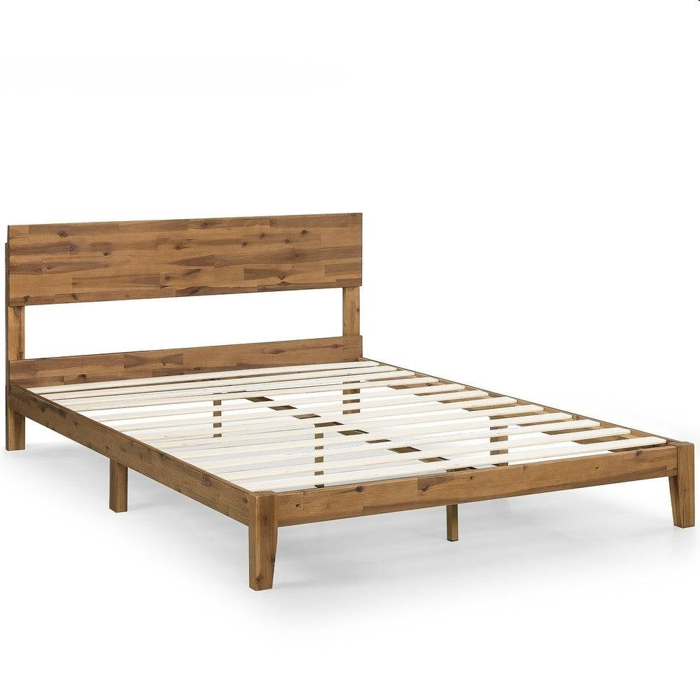 King size Modern Wood Platform Bed Frame with Headboard in Medium Brown — Chic Home-Decor