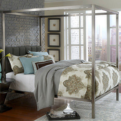 King size Modern Metal Canopy Bed with Upholstered Headboard