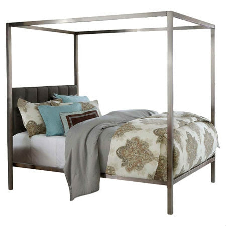 King size Modern Metal Canopy Bed with Upholstered Headboard
